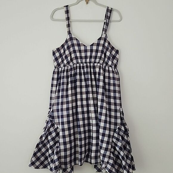 Walter Boho Lagenlook Purple Gingham Cotton Cottagecore V Neck Mini Dress L (F9) - Picture 1 of 14
